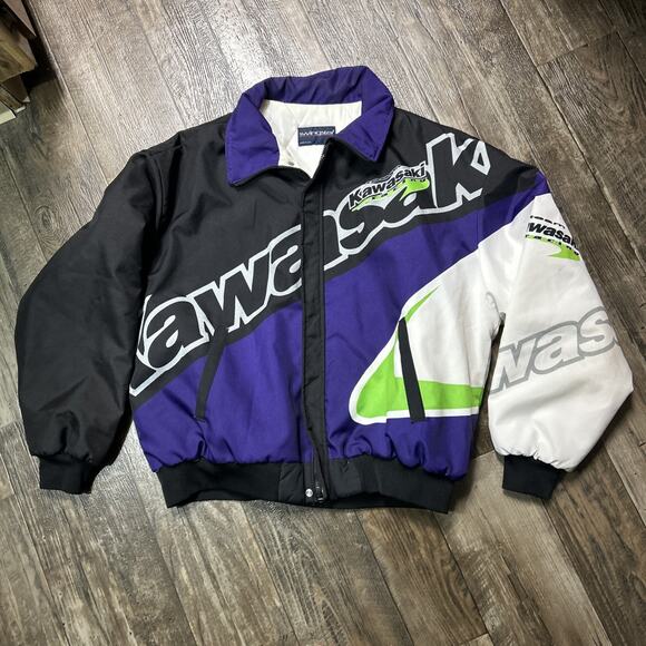 VTG 90s Team Kawasaki Motocross Racing Jacket Purple Green Size XL Swingster - Picture 1 of 8